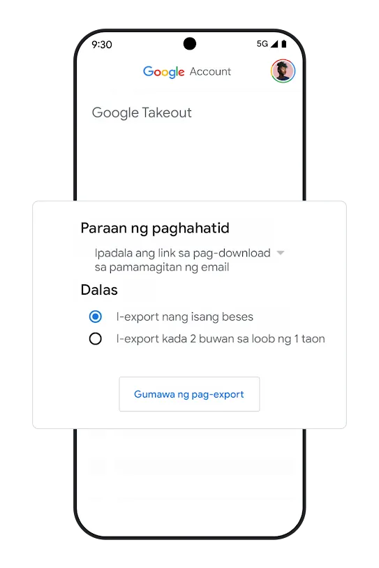 Graphic ng telepono na may UI ng mga opsyon ng portability ng data.