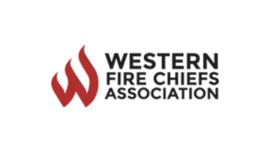 Official logo for the Western Fire Chiefs Association featuring a red stylized flame shaped like the letter W beside stacked black text on a white background.
