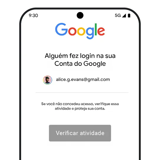 Imagem mostrando uma mensagem de segurança do Gmail