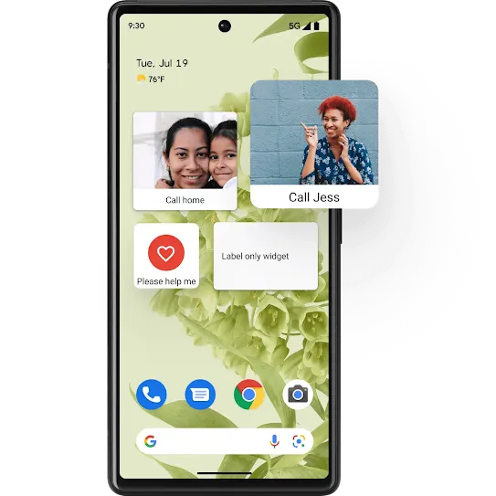 Android home screen with four large square icons.