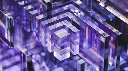 Glasslike purple cubic structures that represent the levels of AGI framework