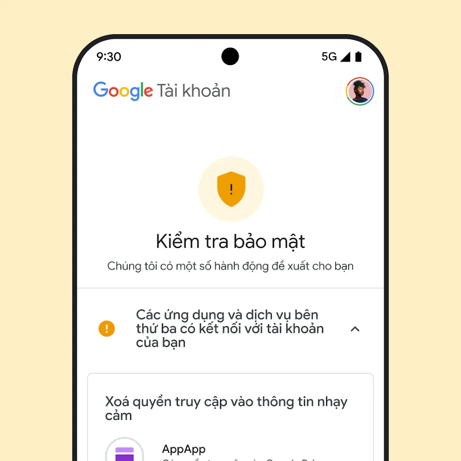 Hình ảnh giao diện người dùng đang hiển thị công cụ Kiểm tra bảo mật của Google.