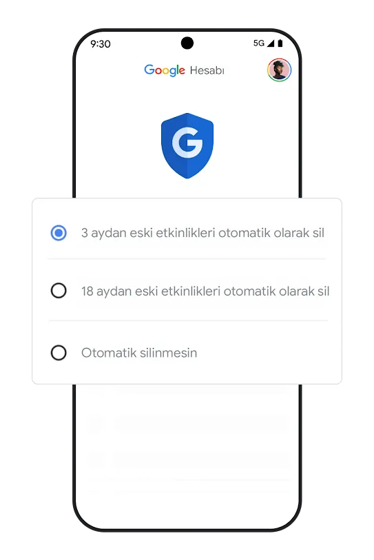 Otomatik silme ayarları penceresinin gösterildiği telefon grafiği