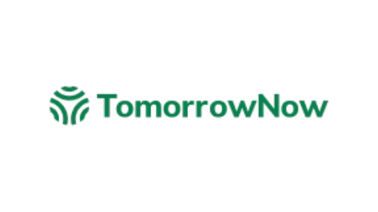 Official TomorrowNow logo featuring a green circular icon with three curved inner arches beside green sans-serif text on a plain white background.