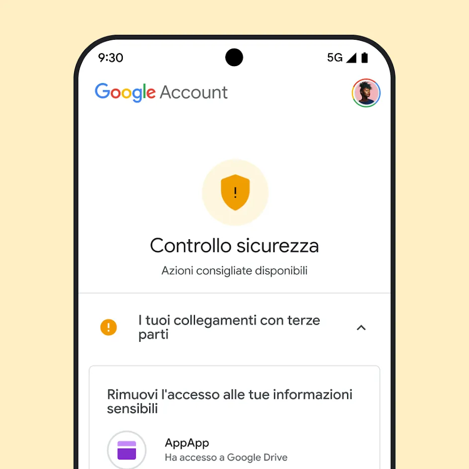 Immagine dell'UI del Controllo sicurezza di Google.