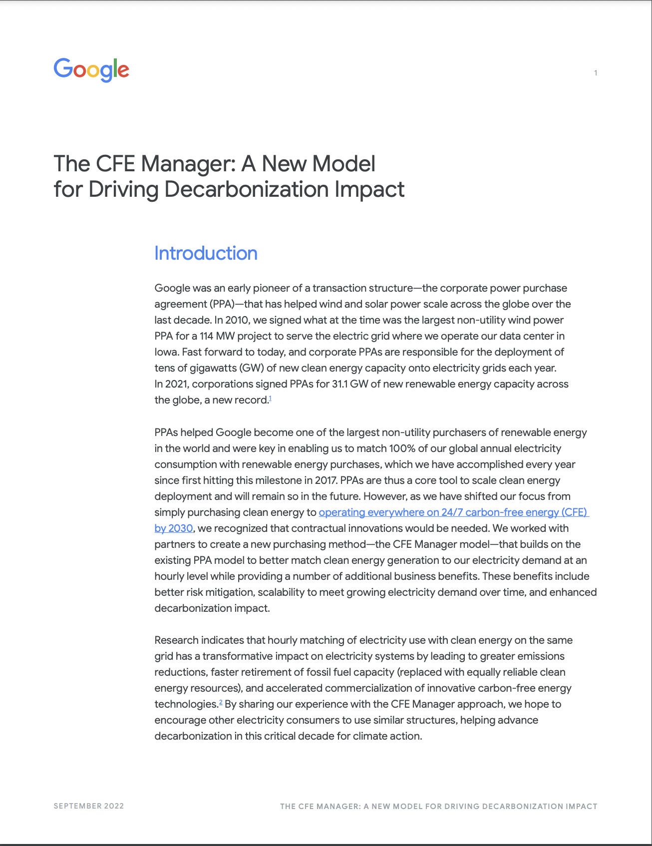 Cover image of a white paper titled: The CFE Manager: A New Model for Driving Decarbonization Impact