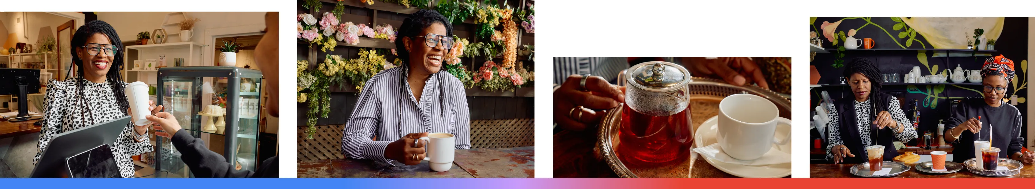 Four images of Brandi Shelton, the founder and owner of Just Add Honey Tea Company based in Atlanta, Georgia.