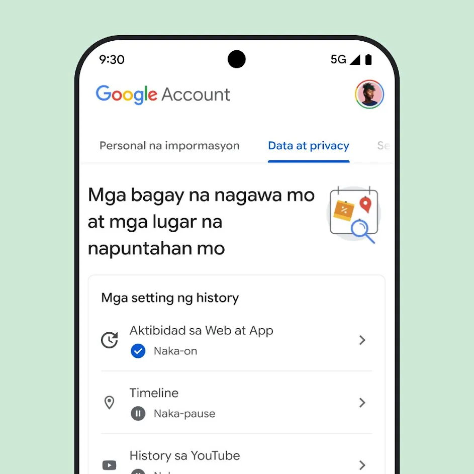 Larawan ng UI ng Aking Account sa Google.