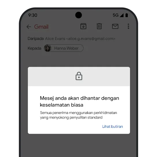 Grafik Gmail penyulitan e-mel