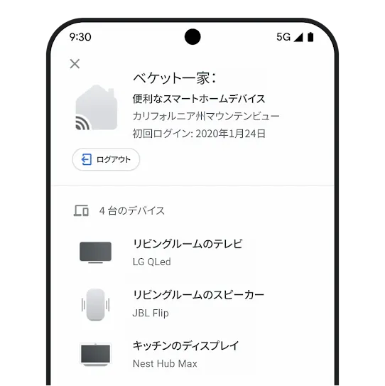 Google アカウントのデバイスのアクティビティ ページ
