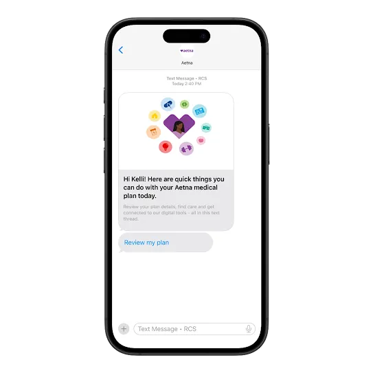 Aetna launches one of the first RCS for Business experiences for U.S. health care.
