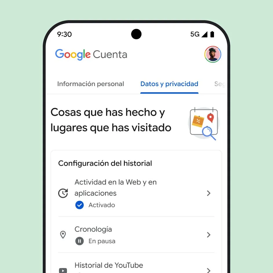 Imagen de la interfaz de usuario de una cuenta de Google.