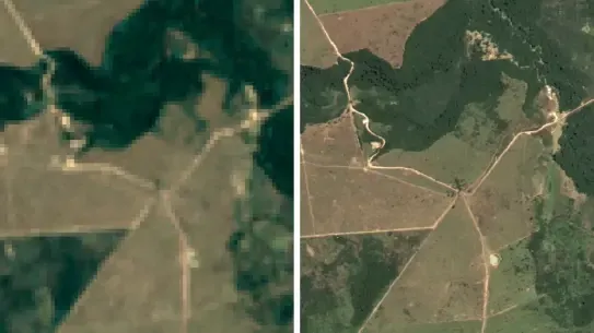 side-by-side images comparing old and new mapping of Brazil’s forests