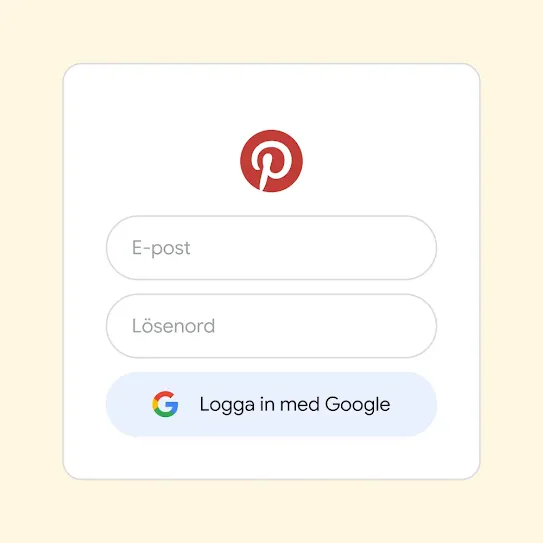 Användargränssnitt för att logga in på Pinterest med Logga in med Google.