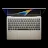 Googlebook laptop open, viewed from above, showing the keyboard and rainbow-gradient display.