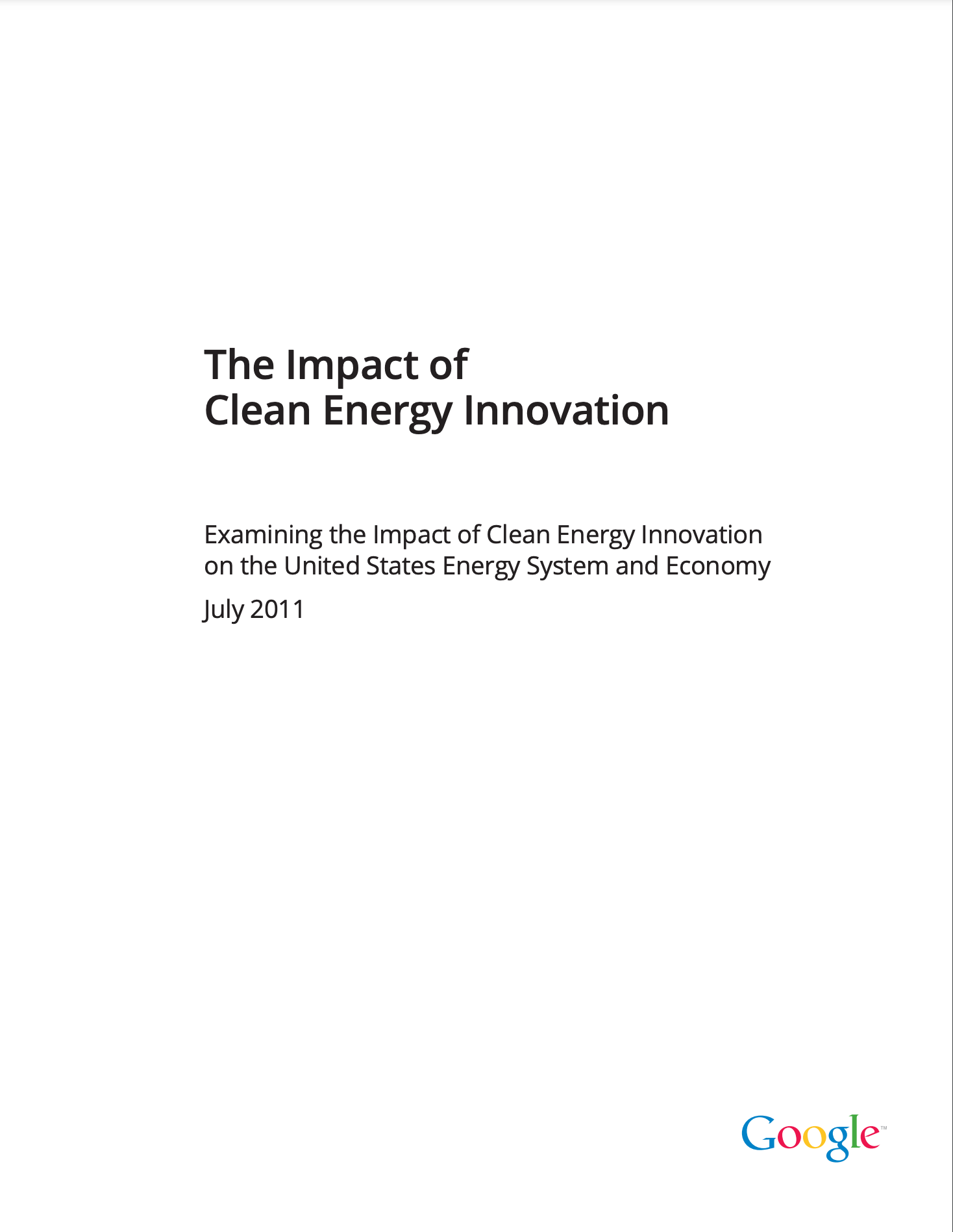 Cover image of a white paper titled: The Impact of Clean Energy Innovation: Examining the Impact of Clean Energy Innovation on the United States Energy System and Economy