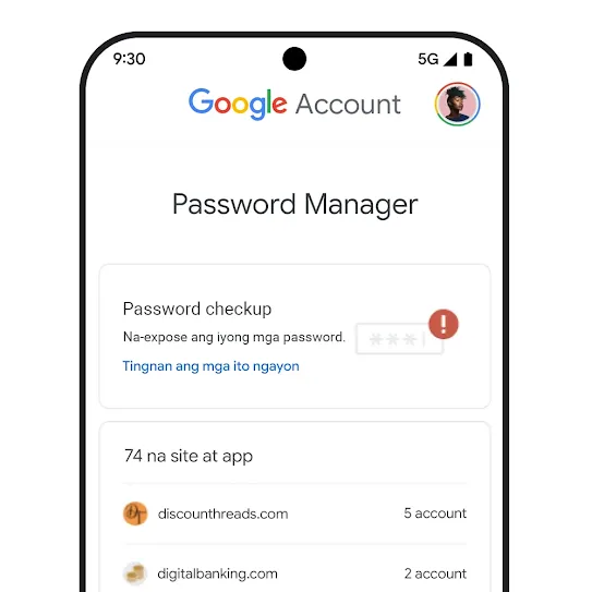 Larawan sa telepono na may UI ng password-checkup.