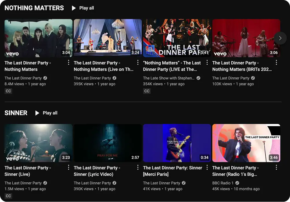 YT channel playlists screen image