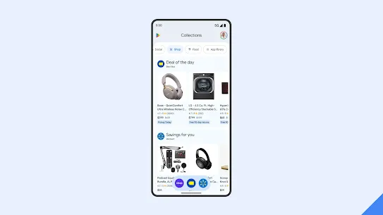 A Pixel device scrolls through a Shop collection in the Collection widget