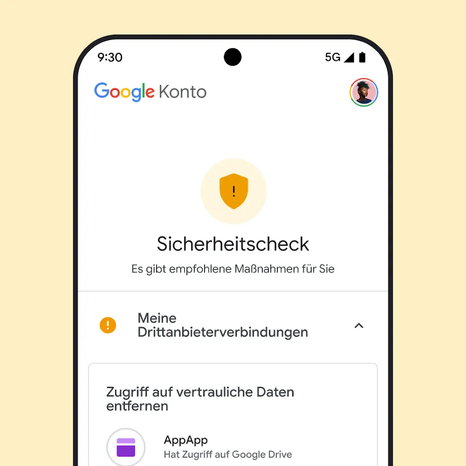 Bild der Benutzeroberfläche des Sicherheitschecks von Google