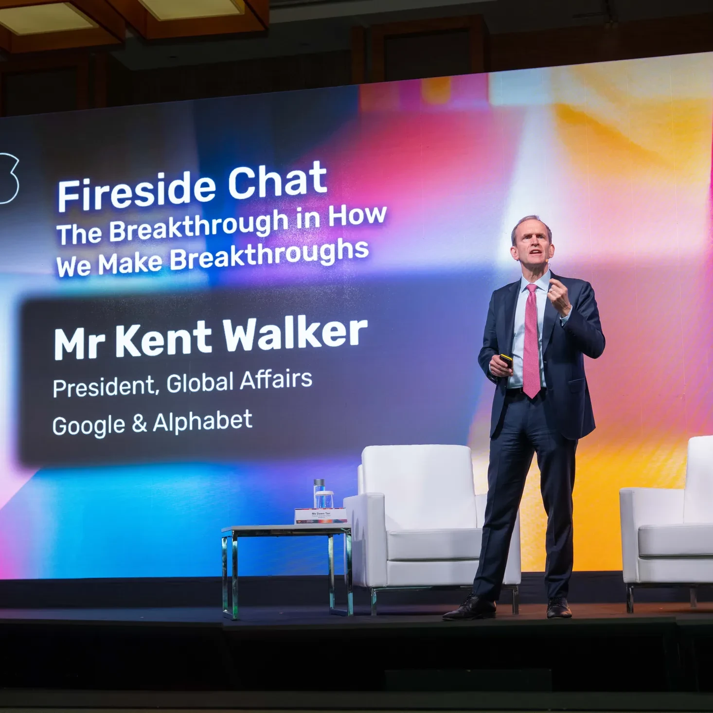 Kent Walker on stage delivering a speech