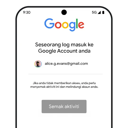 Grafik Gmail keselamatan akaun