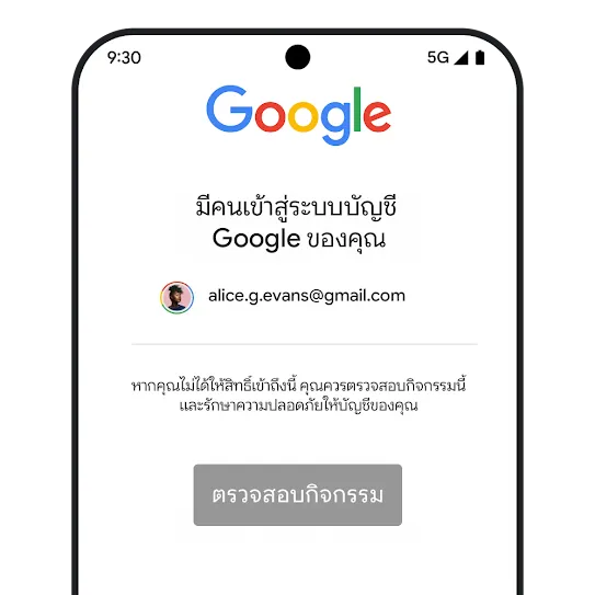 กราฟิกความปลอดภัยของบัญชี Gmail
