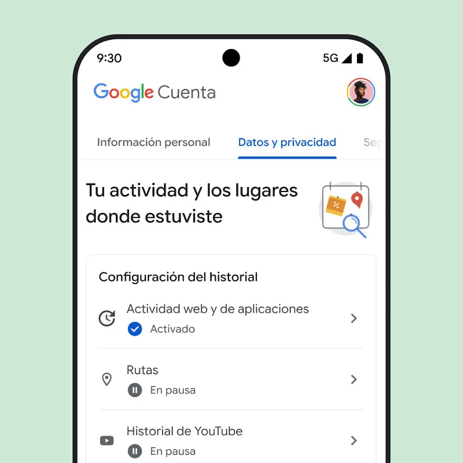 Imagen de la IU de mi Cuenta de Google.