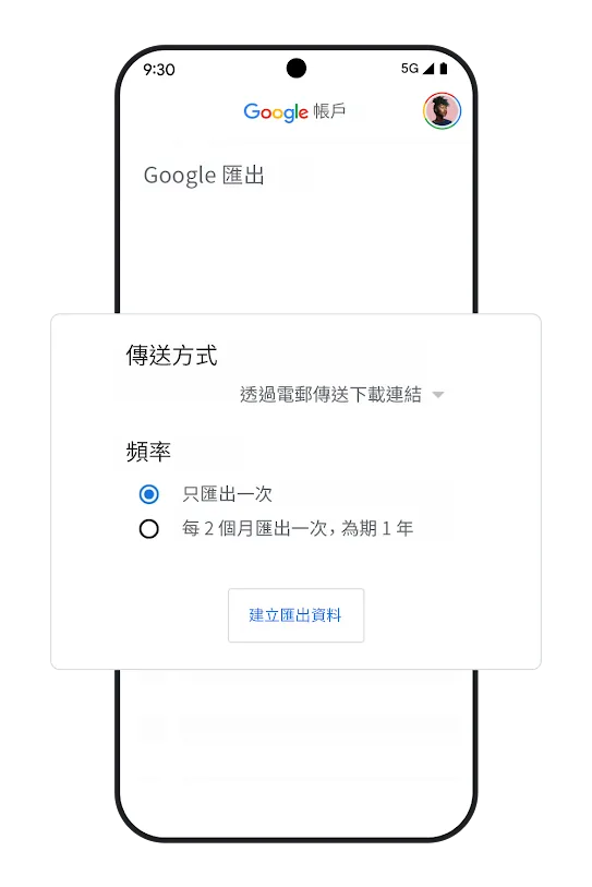 手機圖像顯示資料可攜性選項使用者介面。