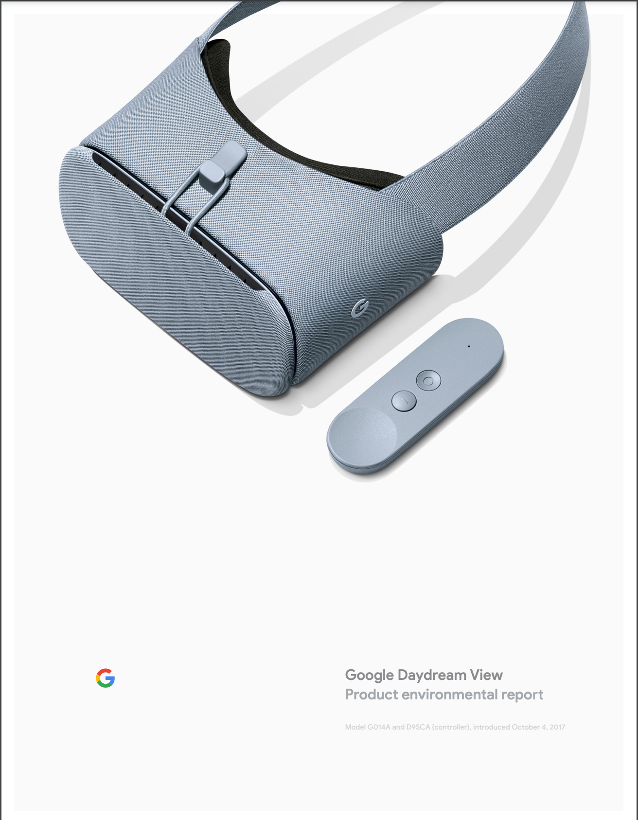 Cover image of the Google Daydream View Product Environmental Report