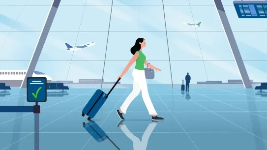 animated person walking through airport