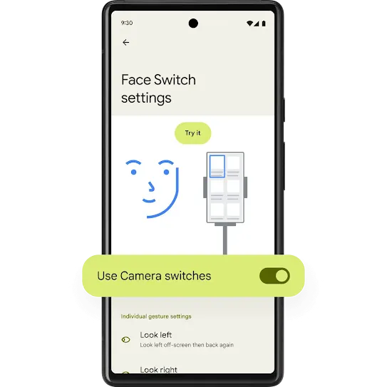 Android phone with "Face Switch Settings" at the top of the screen