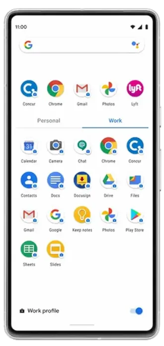 An Android Enterprise Management feature shown on device, work profile.