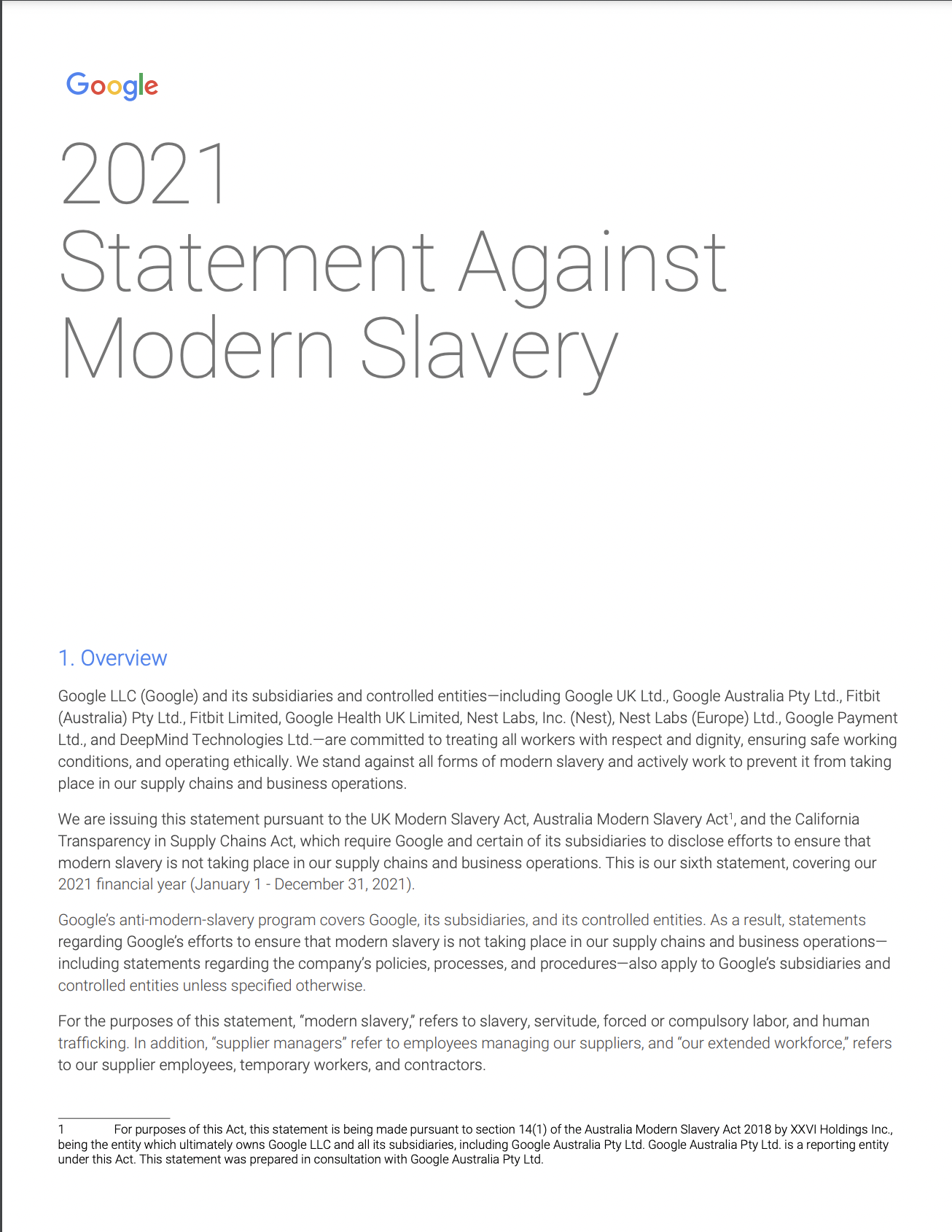 Cover image of the 2021 Statement Against Modern Slavery