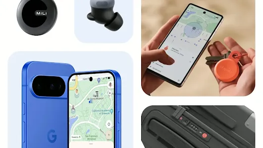 Un collage di immagini di prodotti e lifestyle che mostrano diversi dispositivi che possono essere utilizzati con Find Hub. 
