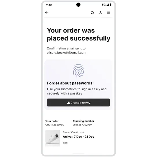 Using a passkey to easily sign into an account for an online shop on both an Android phone and a Chromebook.