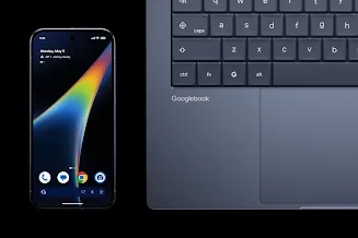 Android phone and laptop sitting side by side from a top-down view.