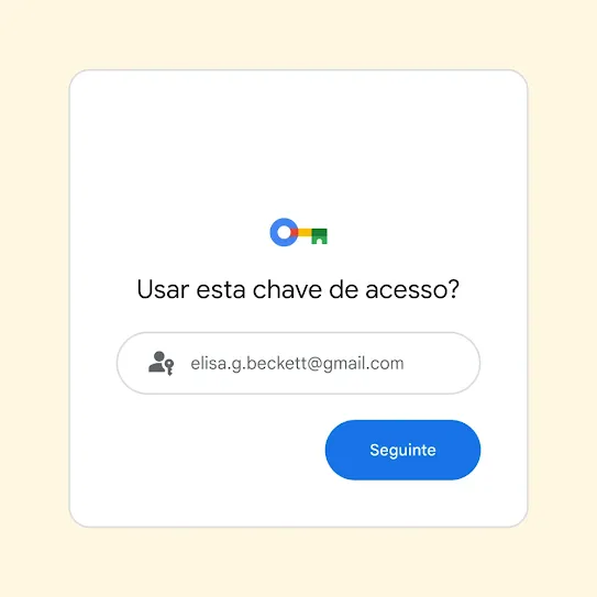 Interface do utilizador para o pedido de início de sessão que pergunta "Usar esta chave de acesso?" e um botão Seguinte.