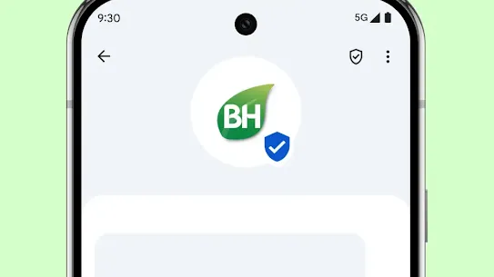 A smartphone screen shows a verified chat with the agriculture app BigHaat’s logo and a blue checkmark.