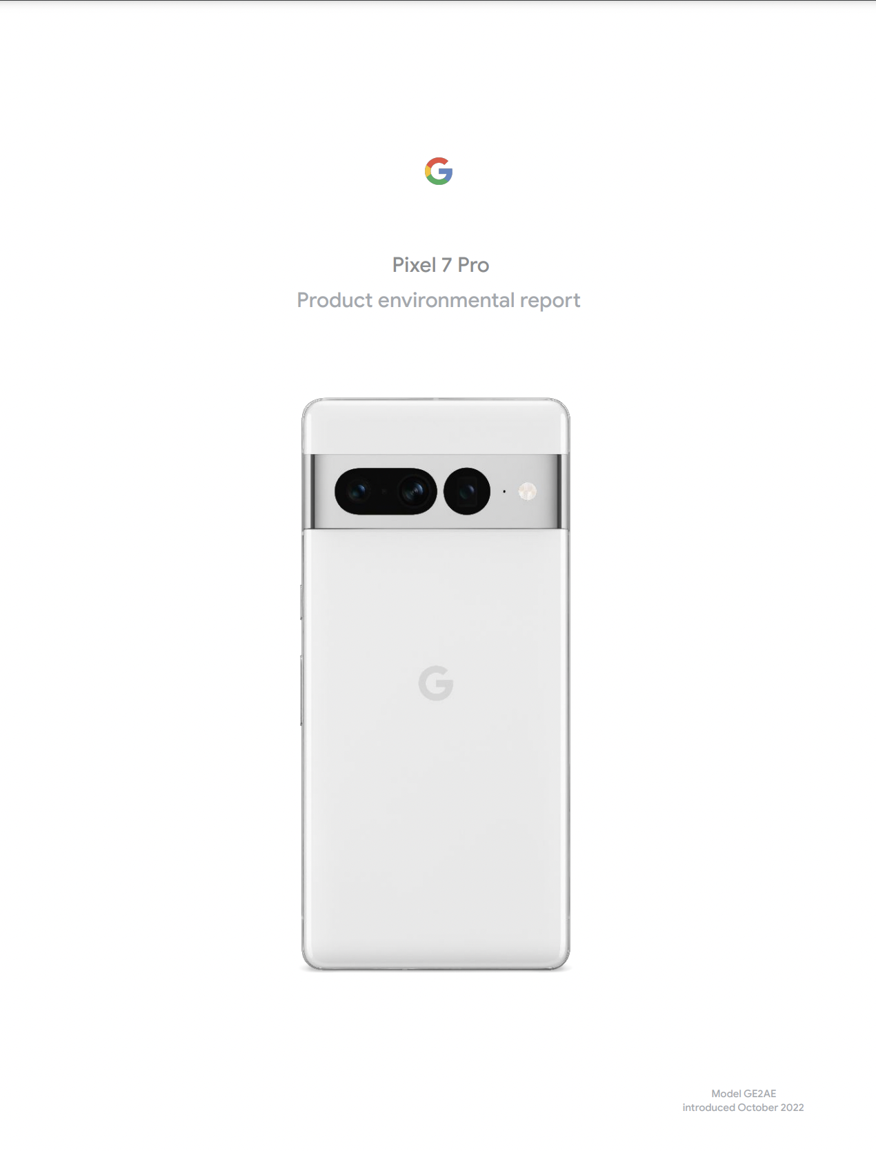 Cover image of the Pixel 7 Pro Product Environmental Report