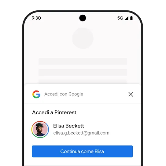 Smartphone che mostra l'UI di accesso di Google.