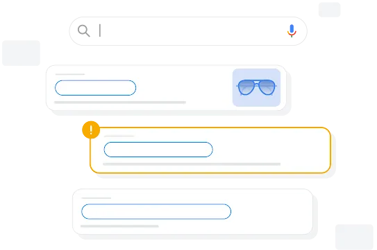 איור של תוצאות חיפוש עם נושא אחד שמסומן בסימן קריאה