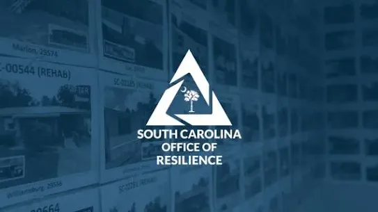 SCOR Logo overlayed on a wall of pictures showing repaired and replaced homes.