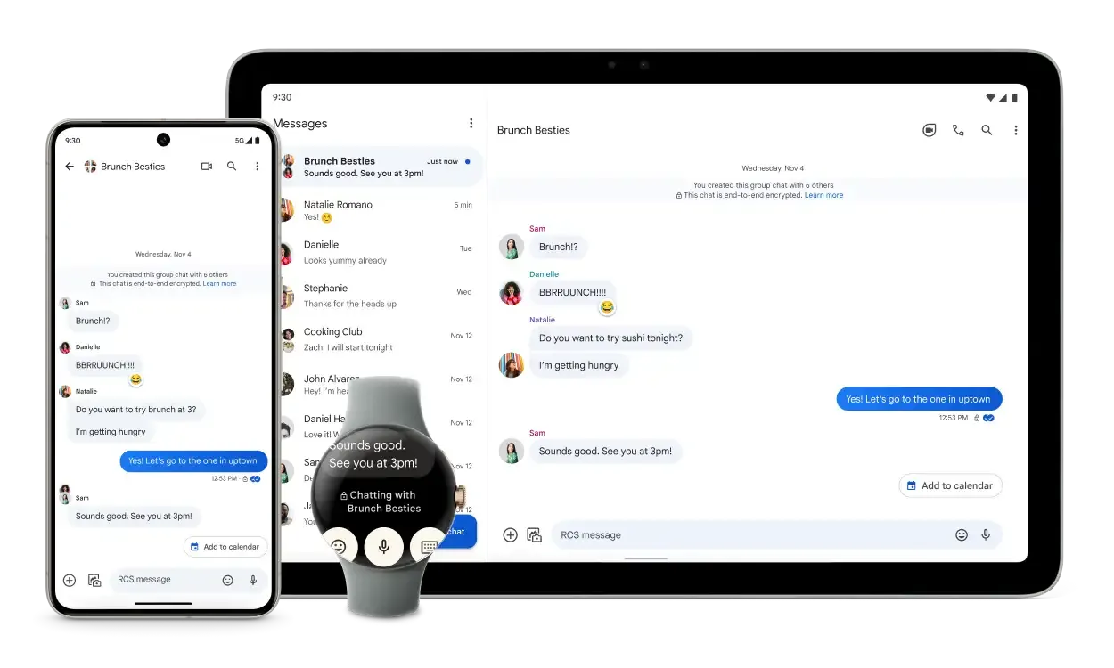A phone, watch, and tablet show how you can stay connected across your devices