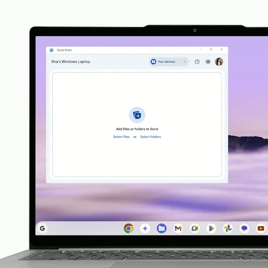 A short clip showing files being dropped into a laptop’s Quick Share page.