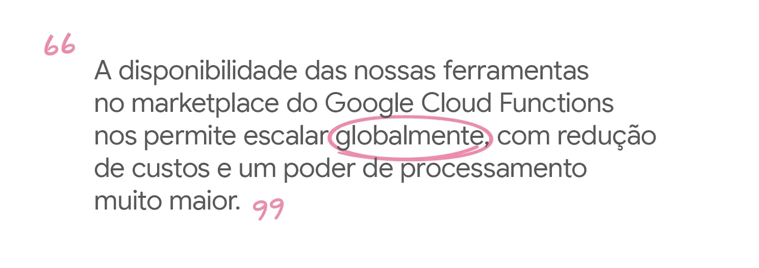 Nossas ferramentas estão disponíveis no Google Cloud Functions, o que nos permite escalar globalmente.