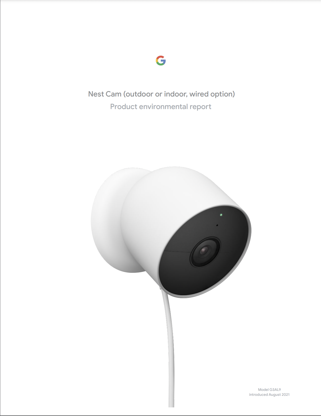 Cover image of the Nest Cam (outdoor or indoor, wired option) Product Environmental Report