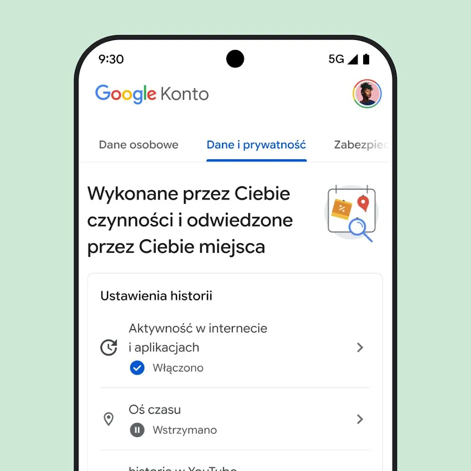 Obraz przedstawiający interfejs Moje konto Google.