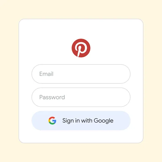 User interface to use Sign in with Google to log into Pinterest.