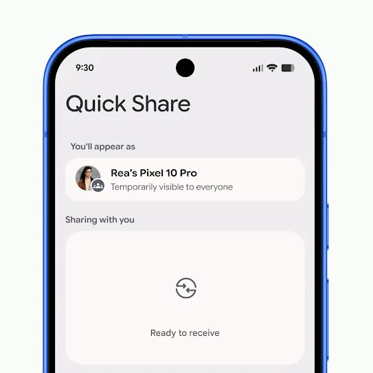 Một đoạn video ngắn cho thấy một chiếc điện thoại Android đang mở tính năng Chia sẻ nhanh và sẵn sàng gửi tệp.